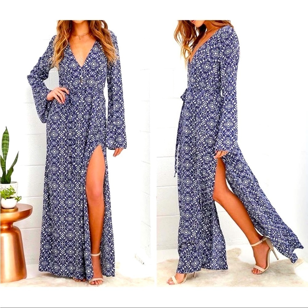 Lulus Mandala Daydream Blue Print Maxi Dress